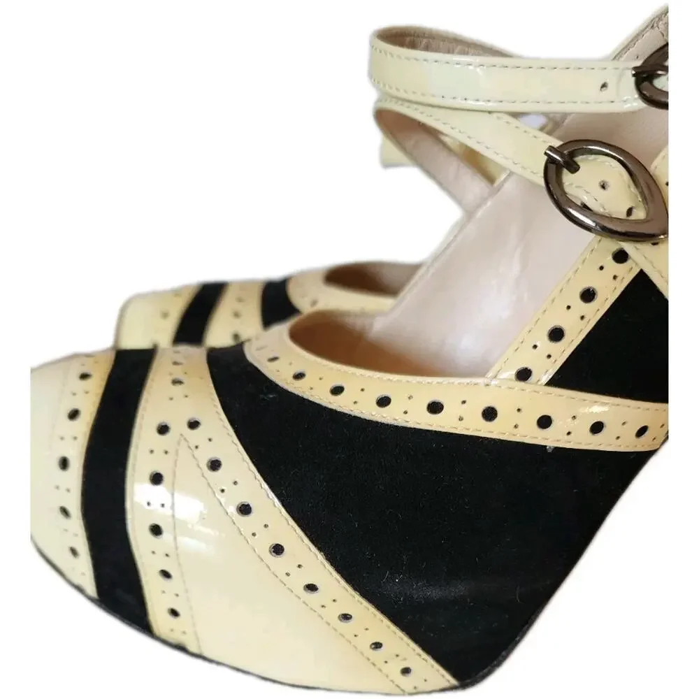 Marchez Vous Italian Spectator Pumps Sz 9 Black/Yellow 5